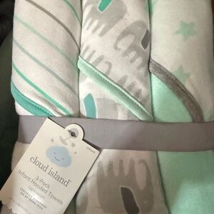Cloud Island Mint and Gray Hooded Towels 3-pack Infant- hooded bath towels